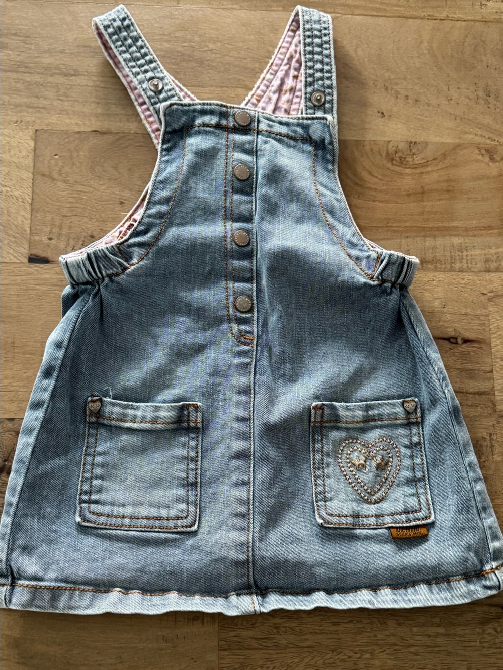 Souris Mini Denim Heart Pocket Kids Overall Dress - Light Blue sz 12-18 months